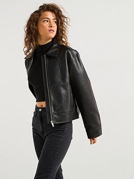 Calvin Klein Jeans Faux Leather Zipped Jacket - Black
