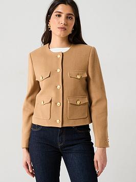 Tommy Hilfiger Cropped Wool Button Jacket - Brown