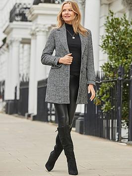 Sosandar Relaxed Textured Herringbone Coat - Black