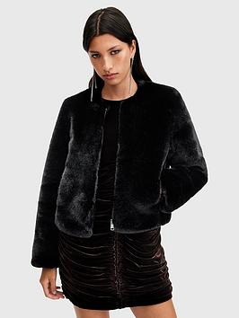 Allsaints Florence Faux Fur Cropped Coat - Black