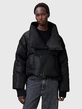Allsaints Nickol Asymmetric Cropped Puffer Jacket - Black