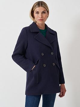 Crew Clothing Wool Blend Pea Coat - Navy