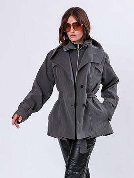 Religion Rhodium Trench Coat With Belt And Double Fastening In Structured Crepe