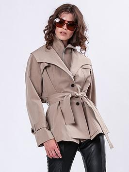 Religion Rhodium Trench Coat With Belt And Double Fastening In Structured Crepe