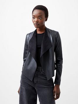 French Connection Pu Faux Leather Lightweight Biker-Style Jacket