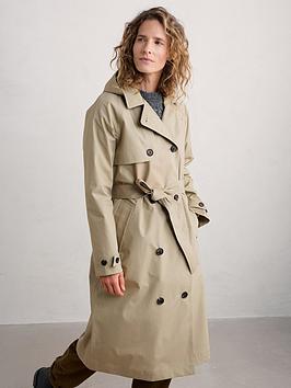 Seasalt Cornwall Double Breasted Hooded Trench Coat - Cream - Beige