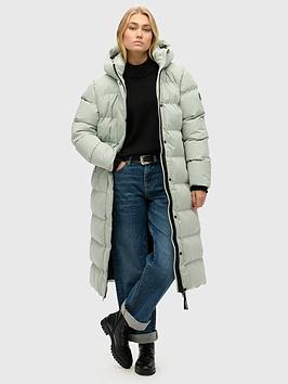 Superdry Microfibre Longline Padded Coat - Grey