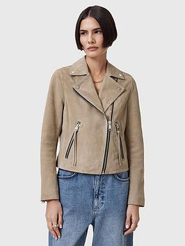 Allsaints Dalby Slim Fit Suede Biker Jacket - Beige