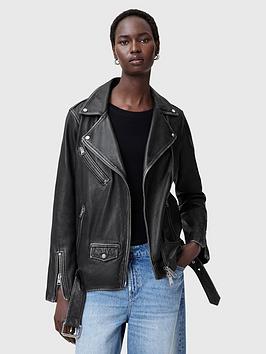 Allsaints Billie Relaxed Fit Leather Biker Jacket - Black