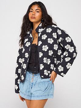 Free People Chloe Quilt Printed Jacket - Black