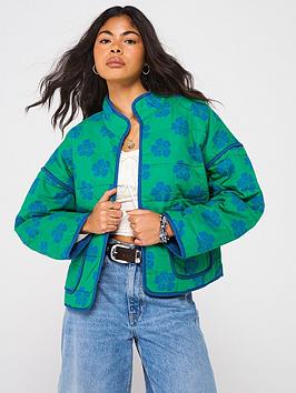 Free People Chloe Quilt Printed Jacket - Green