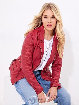 Joe Browns Ruby Leather Collared Biker Jacket - Red
