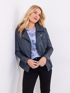 Joe Browns Sophia Super Soft Leather Collared Biker Jacket - Grey