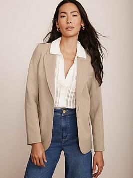 Mint Velvet Neutral Pinstripe Blazer - Beige