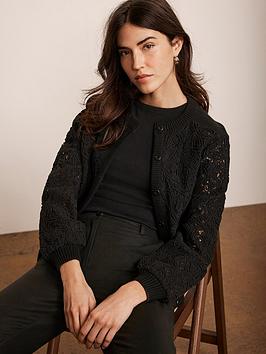 Mint Velvet Lace Mix Bomber Jacket - Black