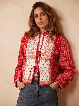 Mint Velvet Paisley Print Quilted Jacket - Red
