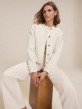 Mint Velvet Ivory Boucle Bomber Jacket - Cream