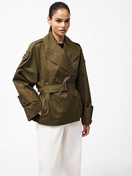 French Connection Cotton Blend Cropped Boxy Trench Coat