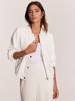 Mint Velvet Ivory Bomber Popper Jacket - White