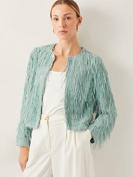 Monsoon Cosima Fringe Jacket - Green