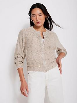 Mint Velvet Neutral Sequin Knit Jacket - Cream