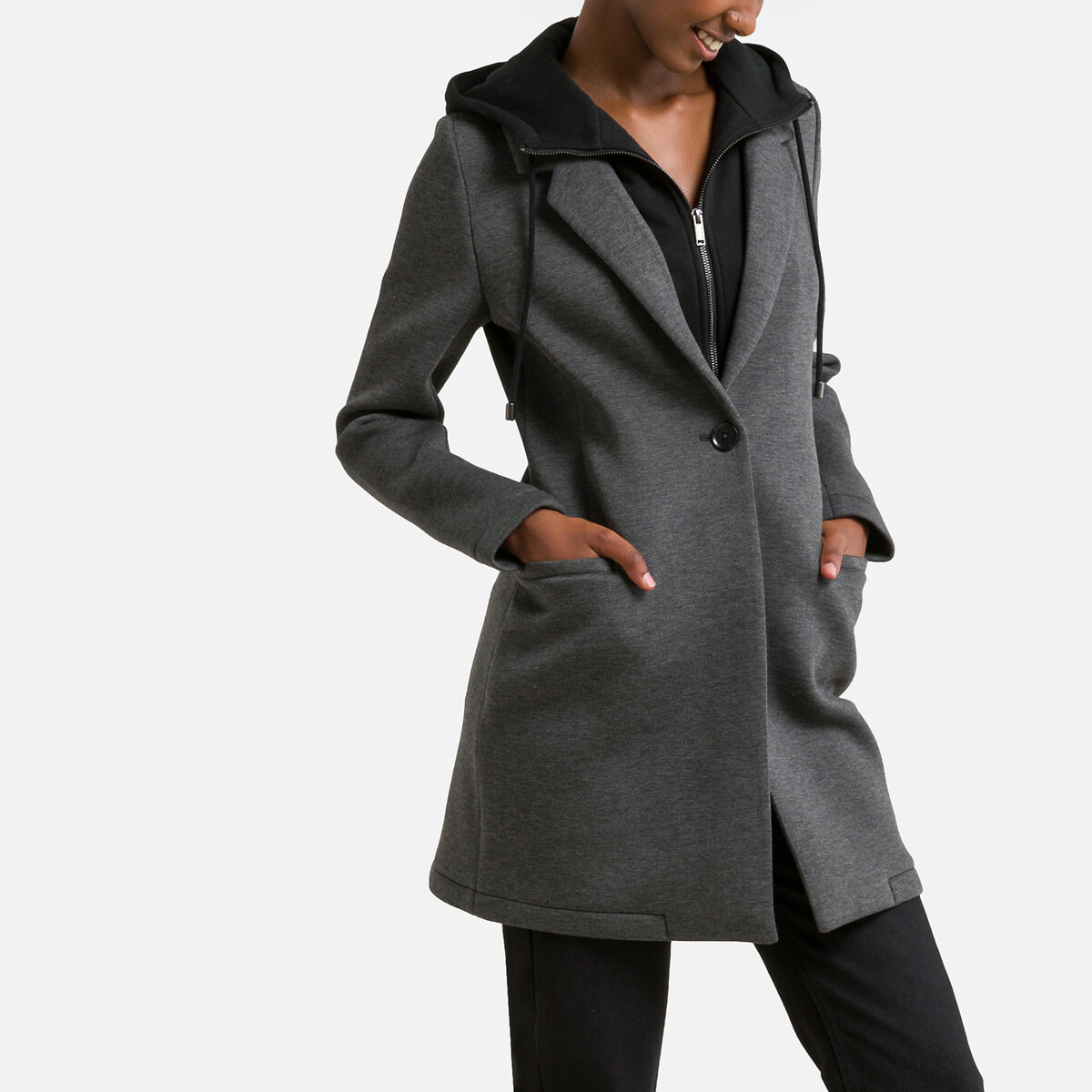 Mid-Length Coat with Detachable Hooded Liner