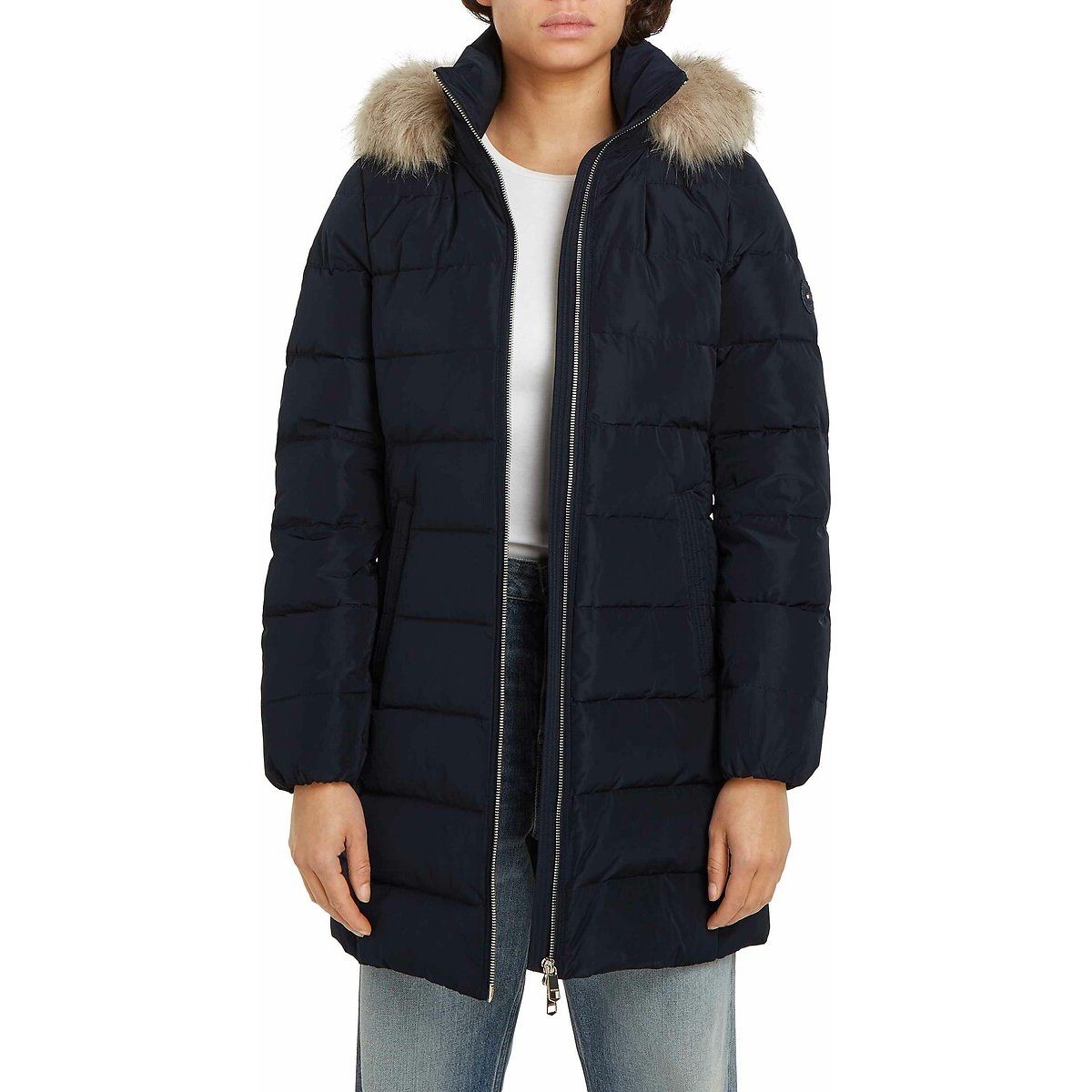Mid-Length Puffer Jacket with Hood