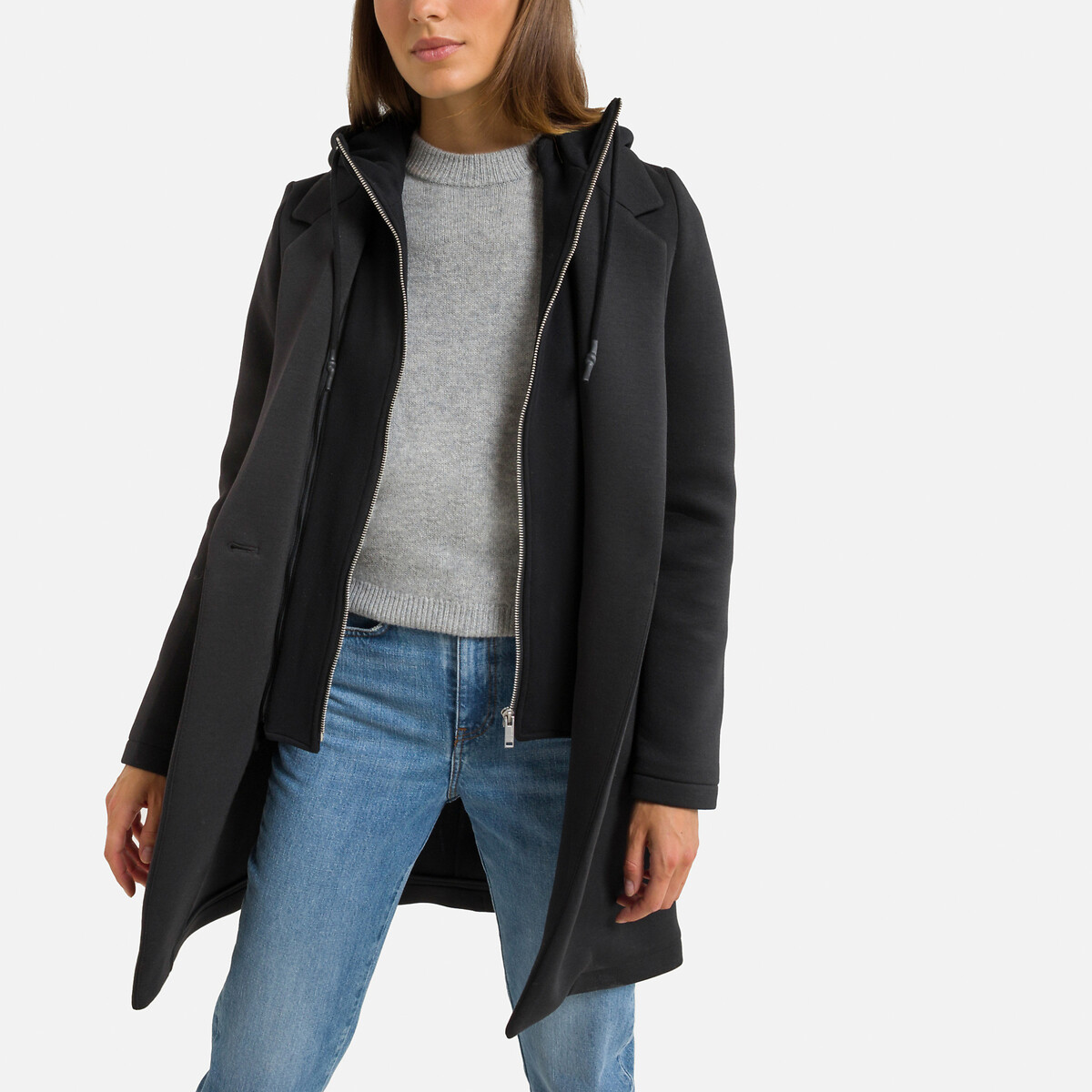 Mid-Length 2-in-1 Coat with Hood and Zip Fastening