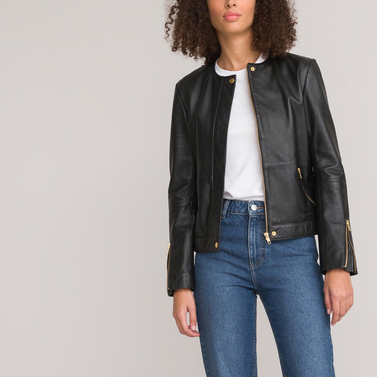 Leather Collarless Jacket