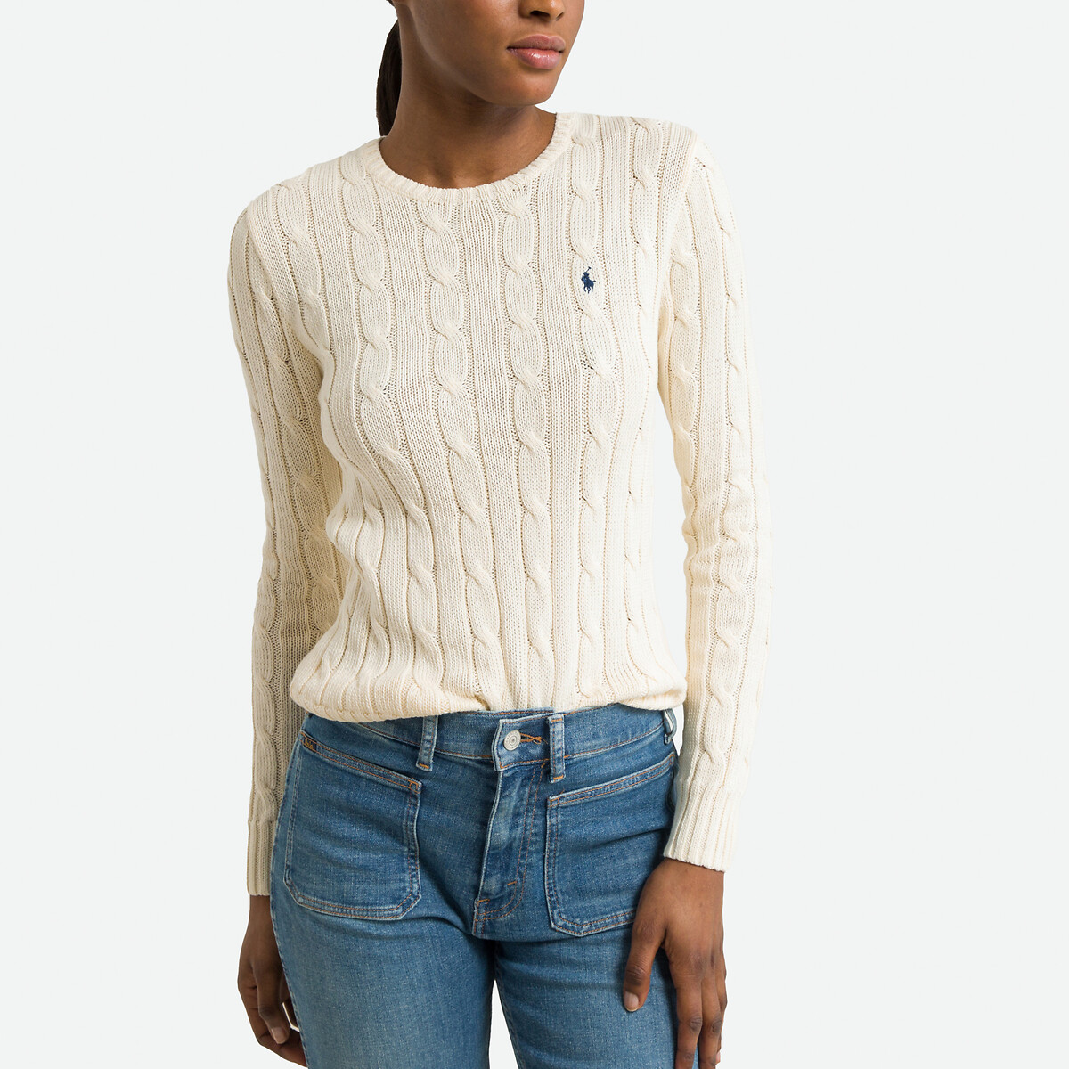 Cotton Cable Knit Jumper with Crew Neck