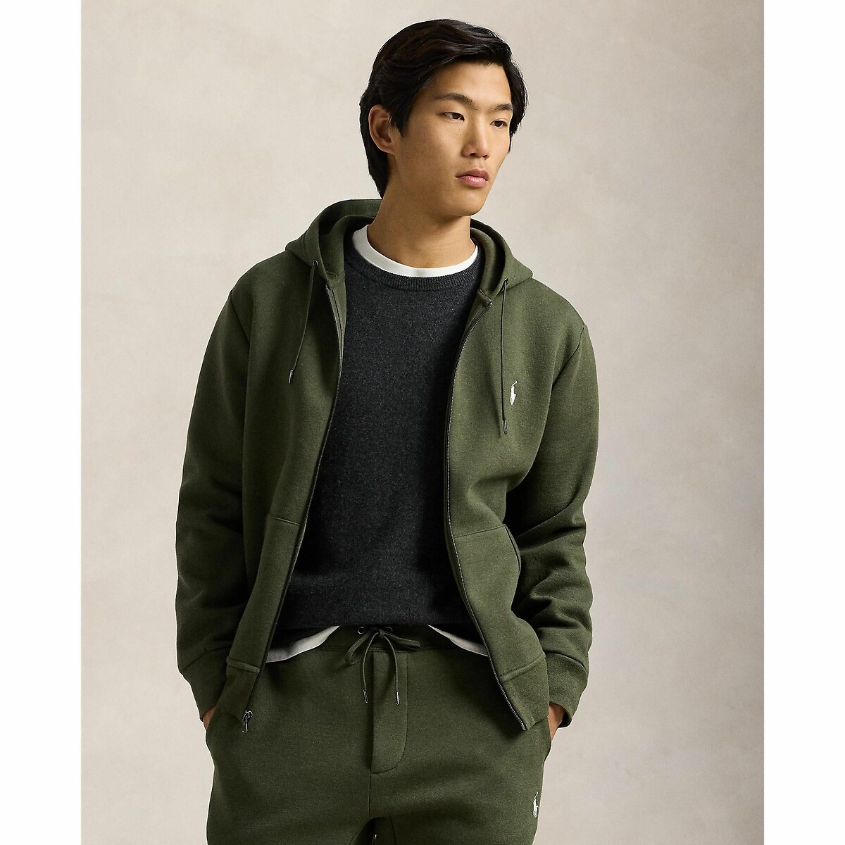 Double Knit Tech Hoodie with Zip Fastening in Cotton Blend