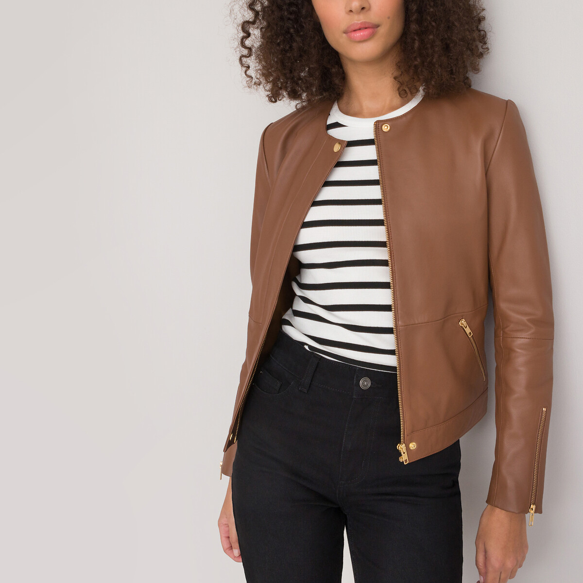 Leather Collarless Jacket
