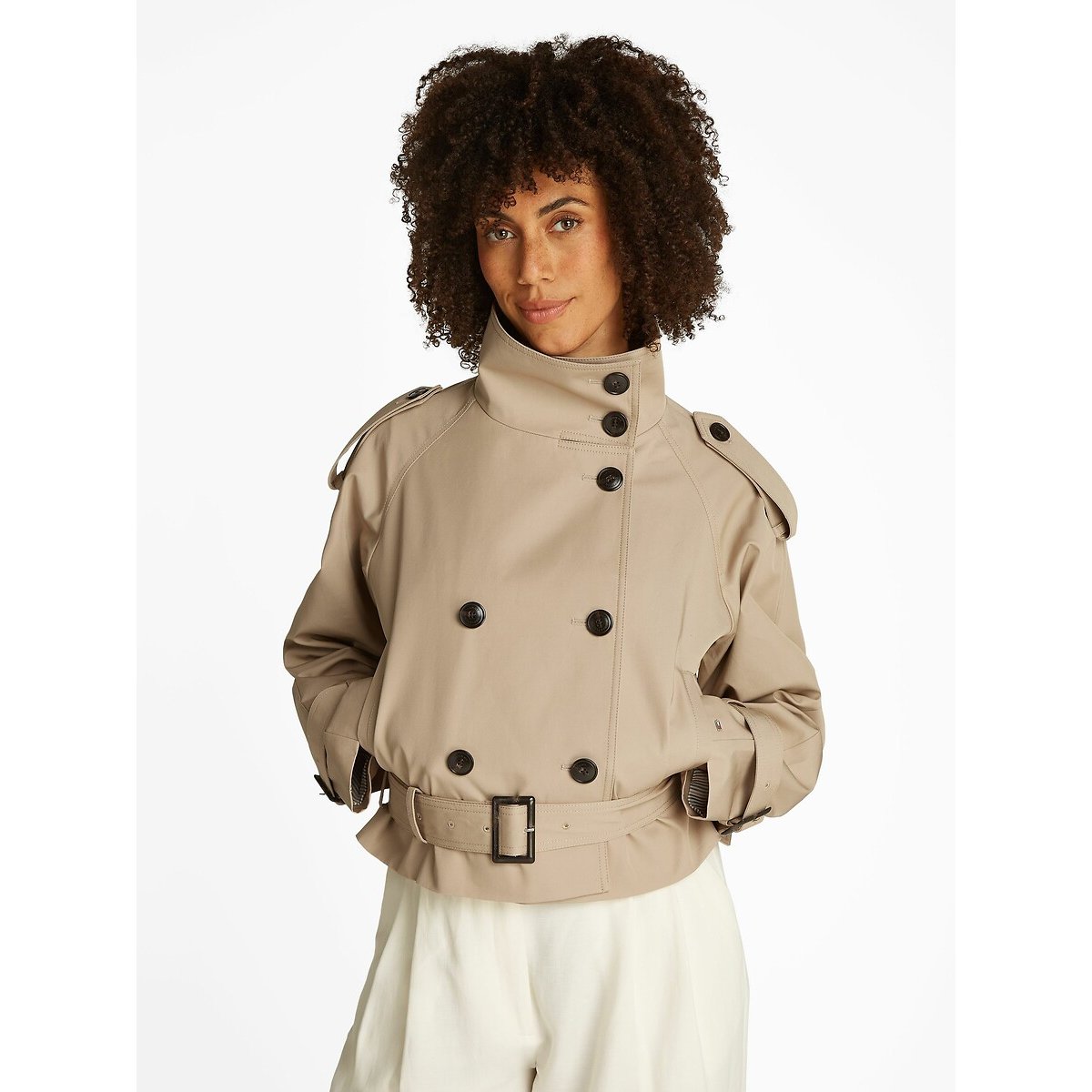 Short Trench Coat with High Neck