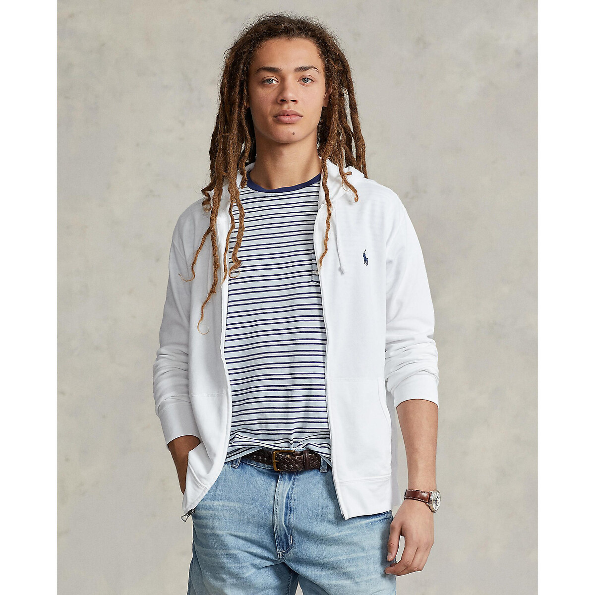 Embroidered Logo Cotton Hoodie with Zip Fastening