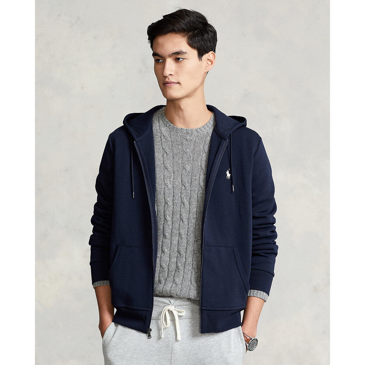 Zip-Up Sweatshirt in Cotton with Embroidered Logo