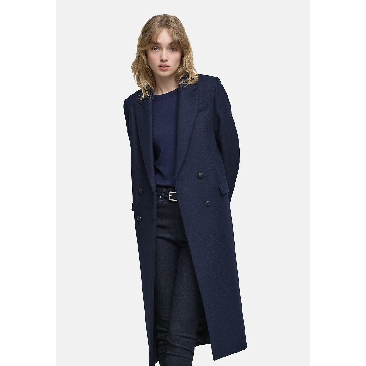Wool Mix Long Coat with Buttons