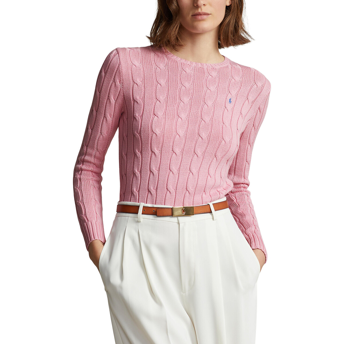 Cotton Cable Knit Jumper with Crew Neck