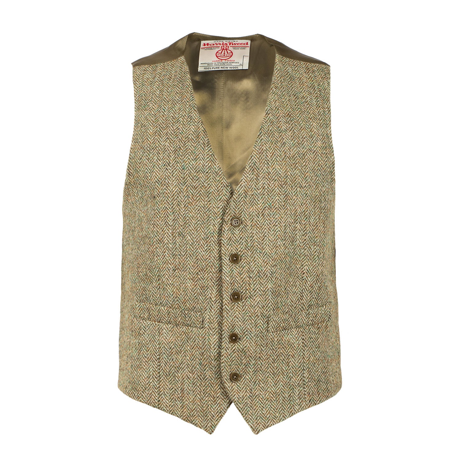 Men's Harris Tweed Lewis Waistcoat Green Herringbone Green Herringbone / 50 / Regular