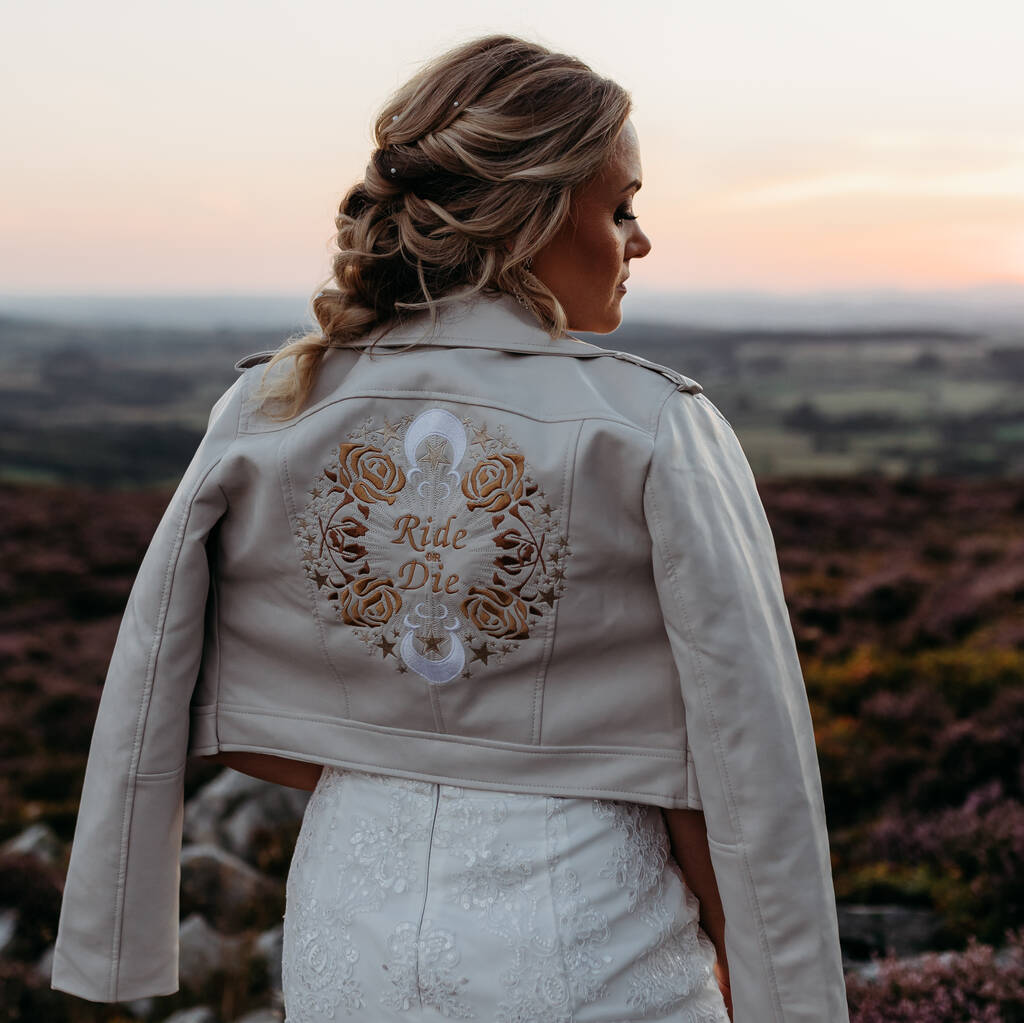 Leather Wedding Jacket Ride Or Die, Beige/Cream/Ivory