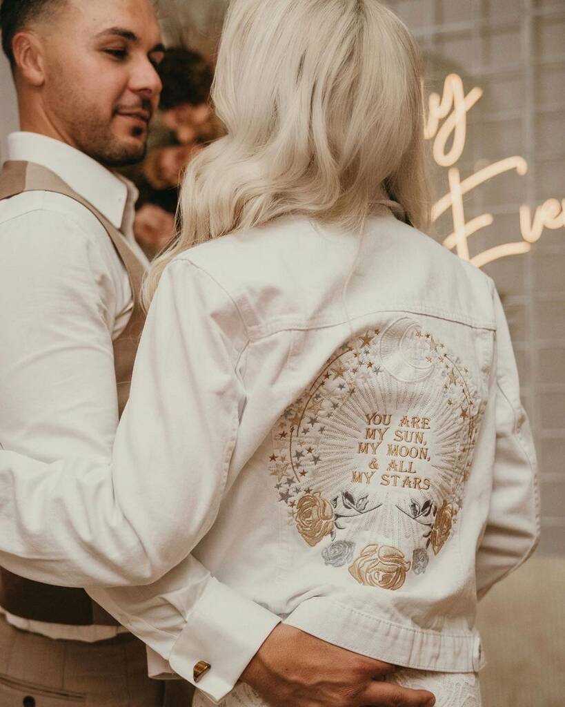 Custom Denim Jacket My Sun, My Moon And All My Stars, White