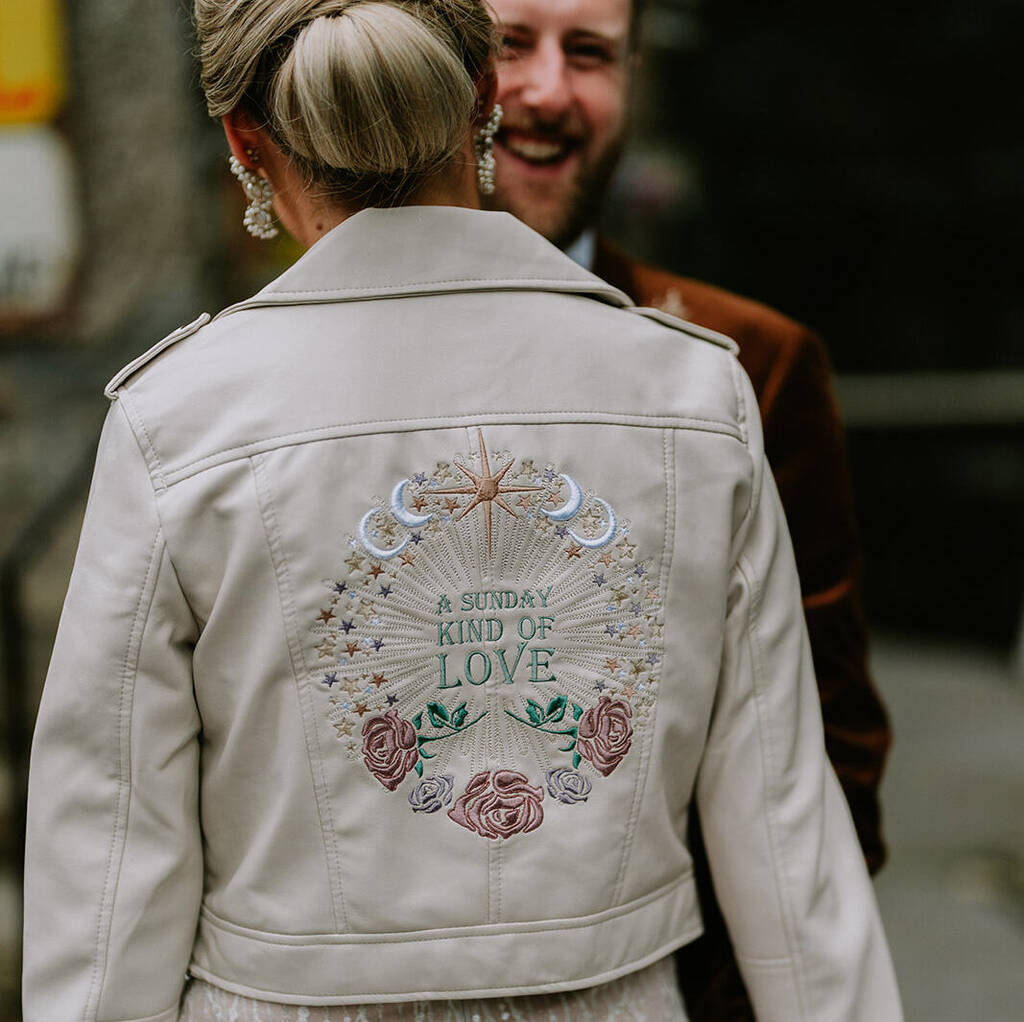 Ivory Cropped Celestial Bride Leather Jacket, Cream