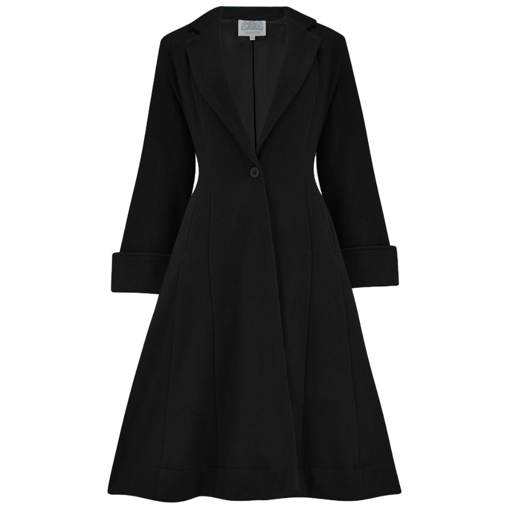 Elizabeth Coat In Black Vintage 1940s Style, Black