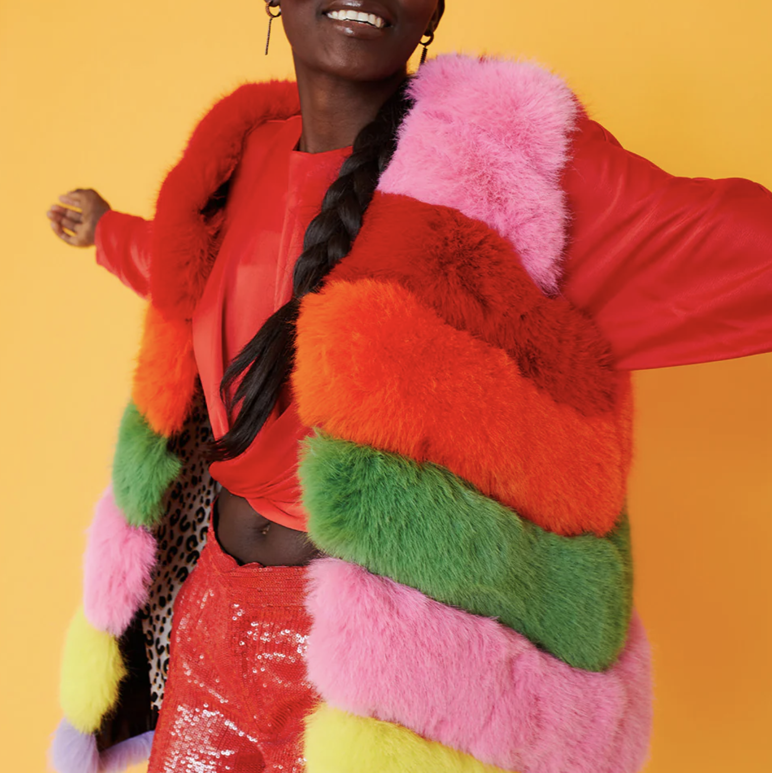 Hand Made Faux Fur Rainbow Gilet, Multi-Coloured