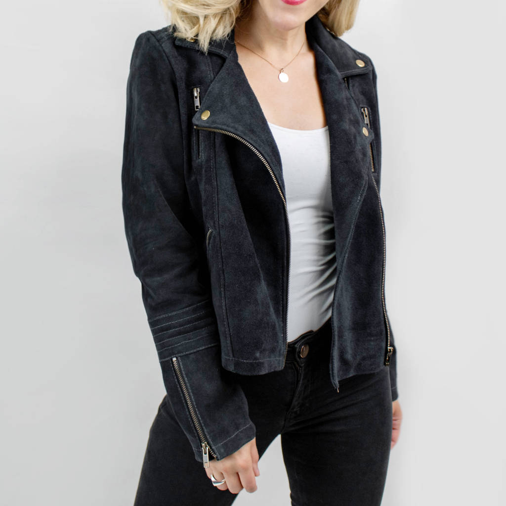 Ladies Suede Leather Biker Jacket