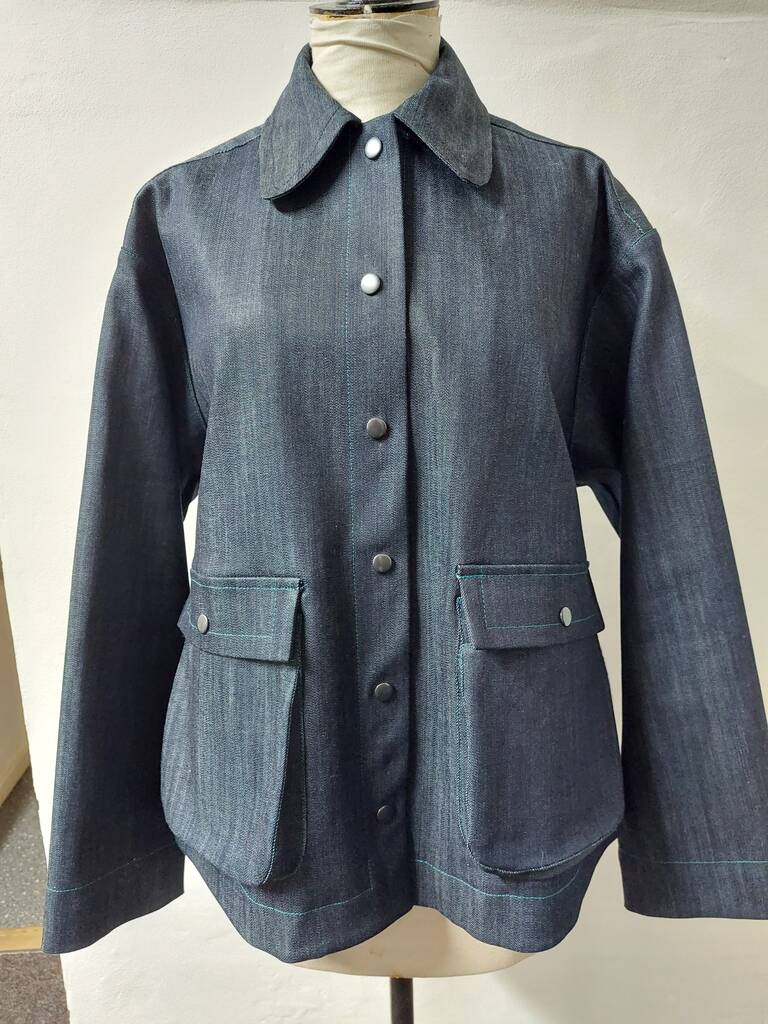 Lancer Parka Style Denim Jacket With Boiled Wool Back, Blue
