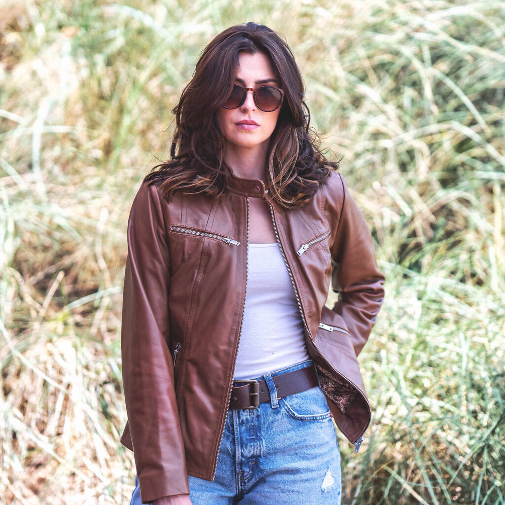 Luxury Sheepskin Leather Biker Jacket Woman's