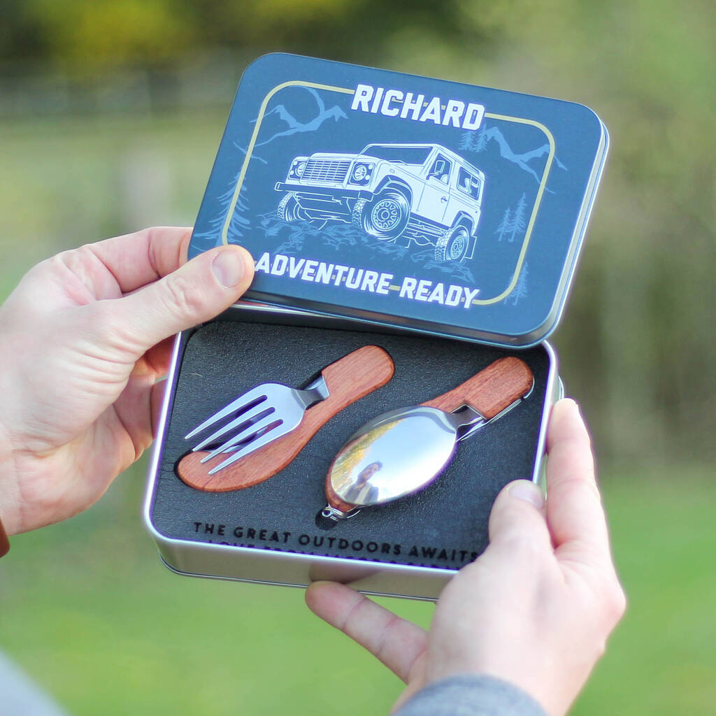 Personalised Off Road Truck Adventure Cutlery Set Tin, Silver