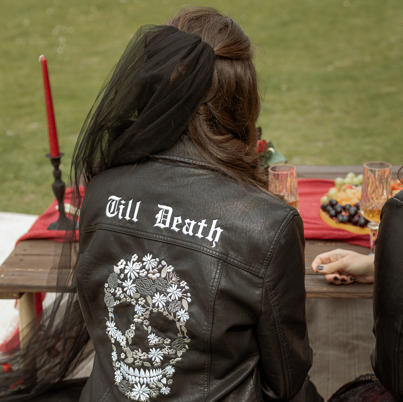 Floral Skull Gothic Bridal Jacket, Black